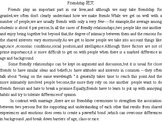关于友谊的英语作文范文
